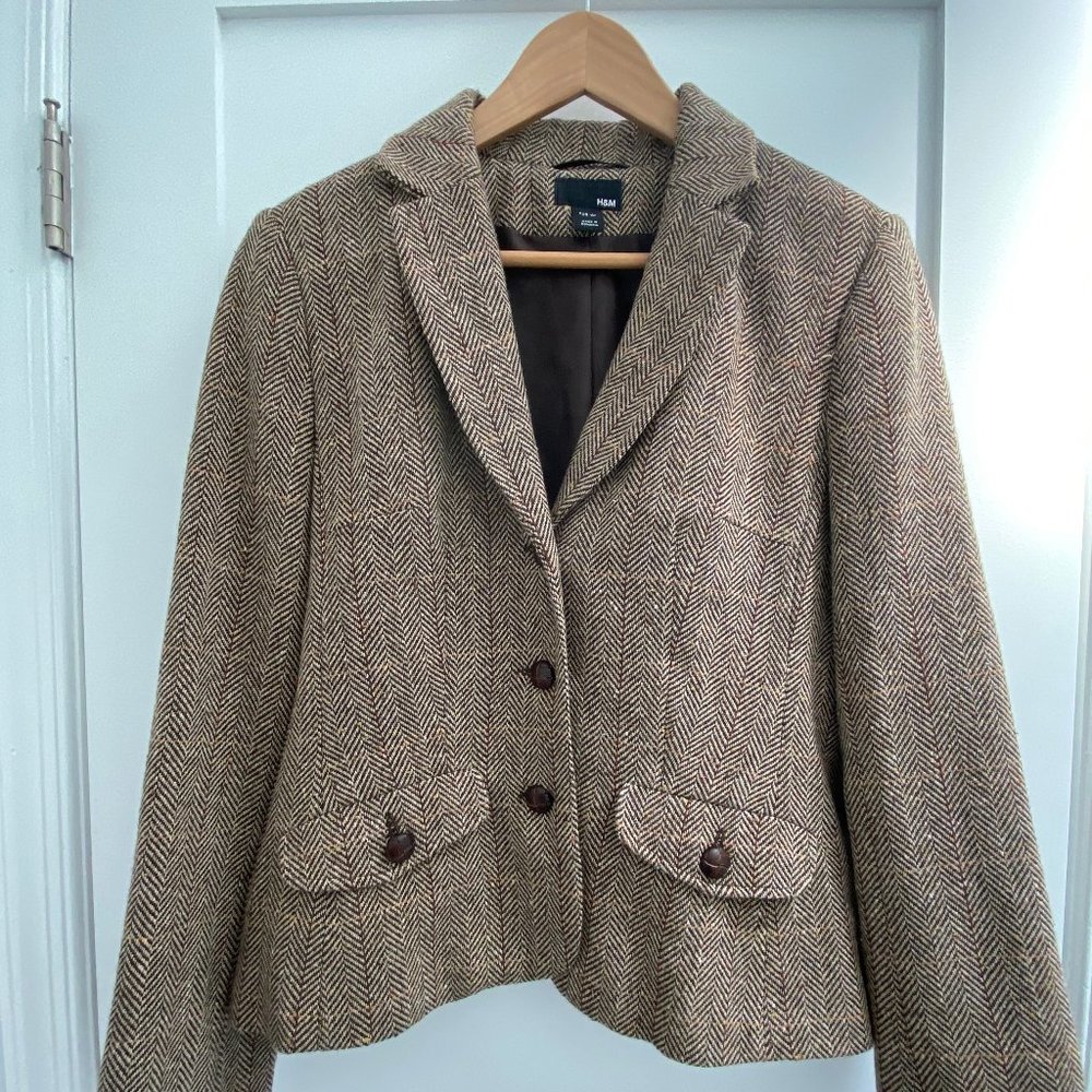 H&M Tweed Herringbone Blazer 14